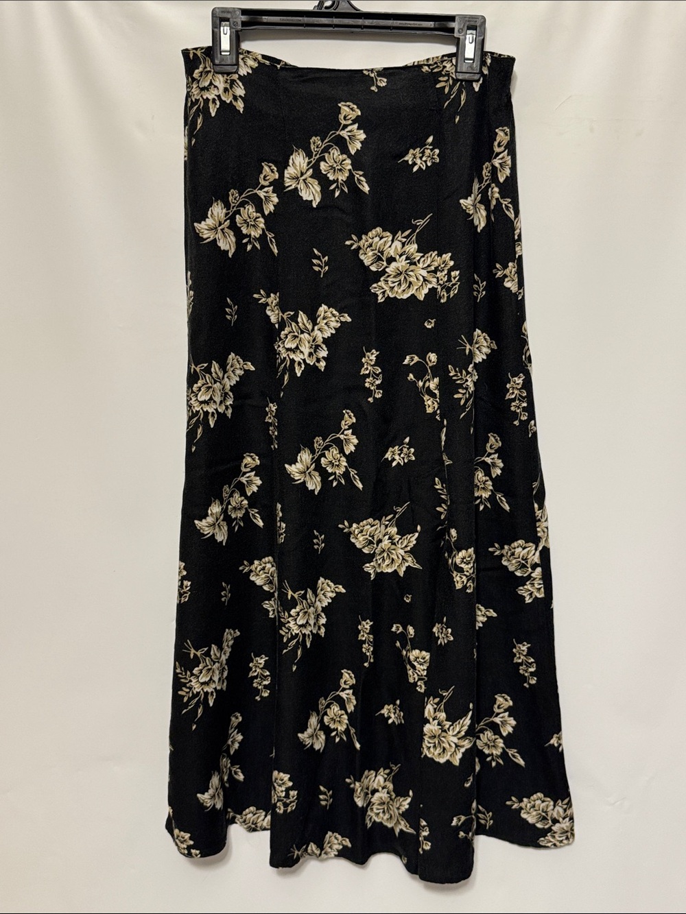 Vintage Bentley Black Floral Maxi Skirt Elastic Waist Size Small
